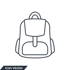 schoolbag icon logo vector illustration. Backpack symbol template for graphic and web design collection