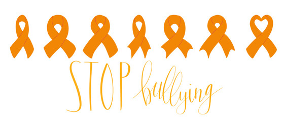 National Bullying Prevention Month October web banner. Orange support and awareness ribbon symbol. Vector illustration