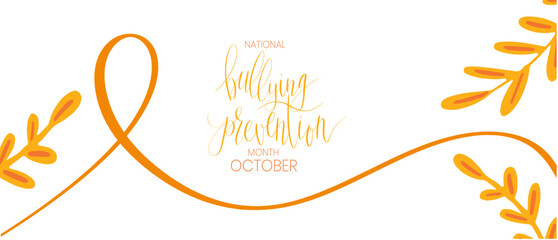 National Bullying Prevention Month October web banner. Orange support and awareness ribbon symbol. Vector illustration