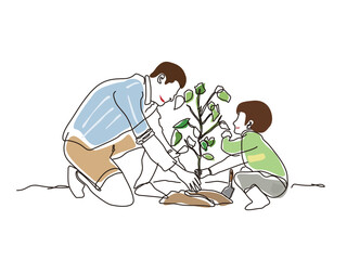 sketch lifestyle 3_tree planting with father and son to shows the concept of eco vector illustration graphic EPS 10