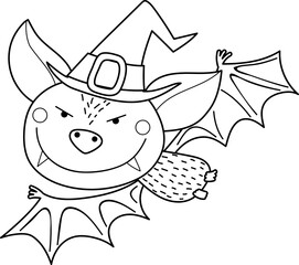 Little vampire with a witch hat, Halloween clipart