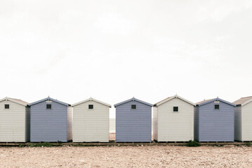 Fototapeta na wymiar White and blue beach huts