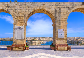 Viewpoint at Upper Barrakka Gardens in Valletta, Malta.