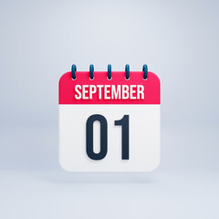 September Realistic Calendar Icon 3D Rendered September 01