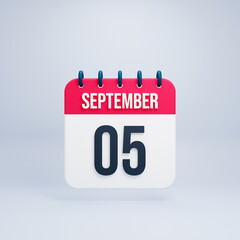 September Realistic Calendar Icon 3D Rendered September 05