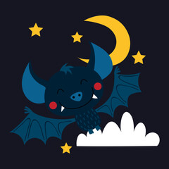 Cute little vampire flying in the Halloween night, illustration
