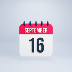 September Realistic Calendar Icon 3D Rendered September 16