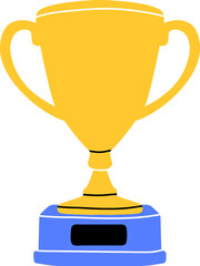 Gaming vintage and retro element. Champion cup in flat line style. Hand drawn graphic winner's trophy, symbol of victory in sports, first place. PNG Illustration for decoration, logo, sticker, icon