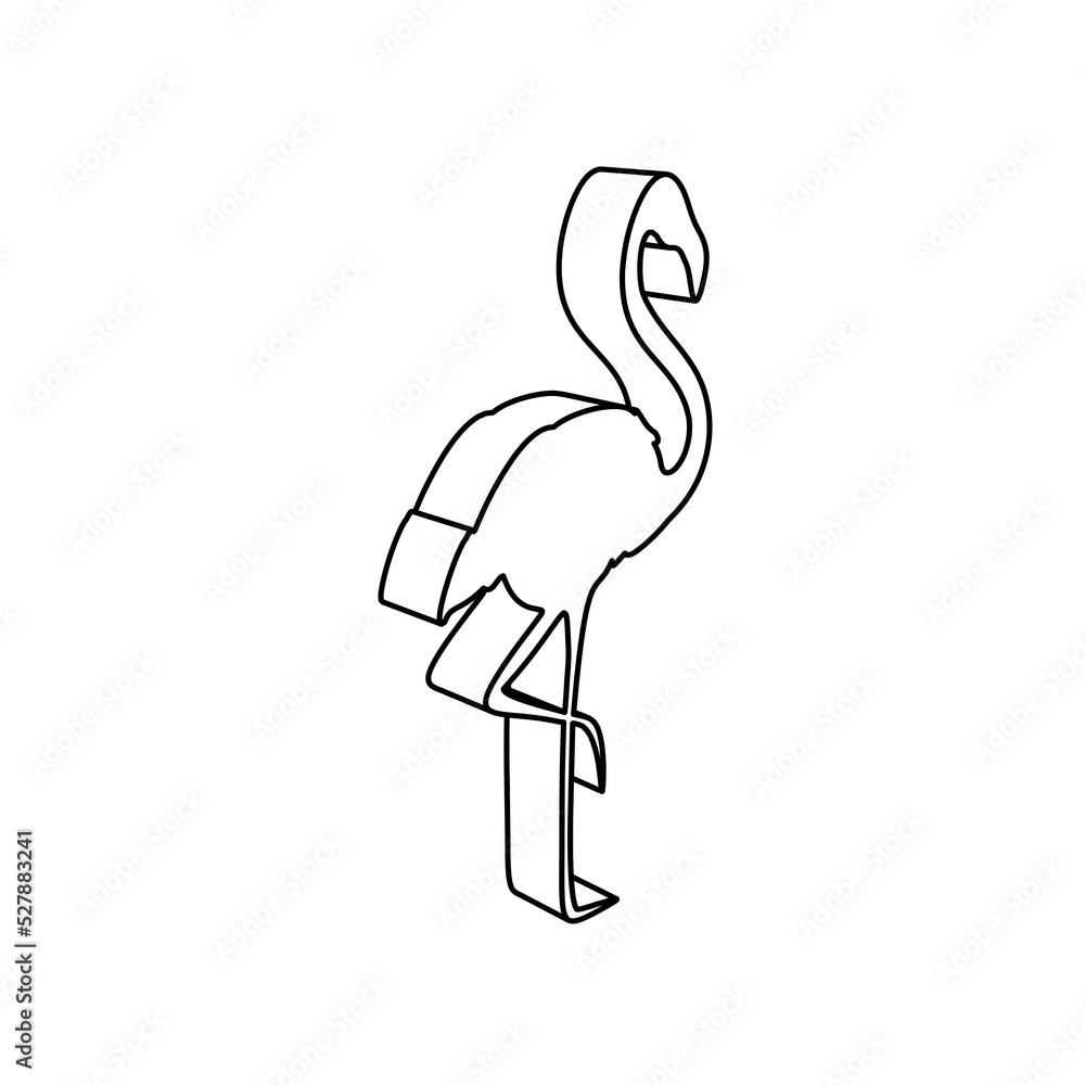 Poster the outline of a large flamingos symbol is made with black lines. 3d view of the object in perspecti