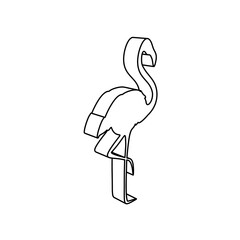 Naklejka premium The outline of a large flamingos symbol is made with black lines. 3D view of the object in perspective. Vector illustration on white background