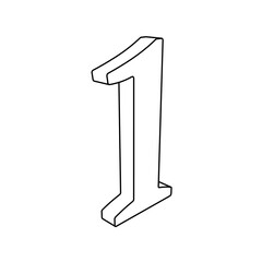 The outline of a large number one symbol is made with black lines. 3D view of the object in perspective. Vector illustration on white background