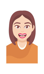 Woman with open mouth. Cartoon character girl happy facial expression, vector illustration