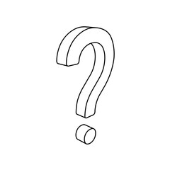 The outline of a large question symbol is made with black lines. 3D view of the object in perspective. Vector illustration on white background