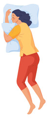 Woman with pillow. Girl sleep in bed, vector illustration