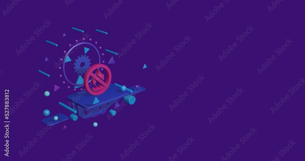 Poster pink no gas symbol on a pedestal of abstract geometric shapes floating in the air. abstract concept 
