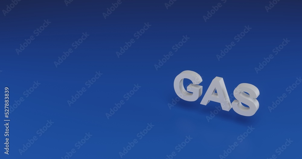 Poster isolated realistic white gas text symbol with shadow. located on the right side of the scene. 3d ill