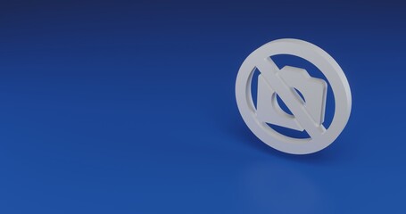 Isolated realistic white no photo symbol with shadow. Located on the right side of the scene. 3d illustration on blue background