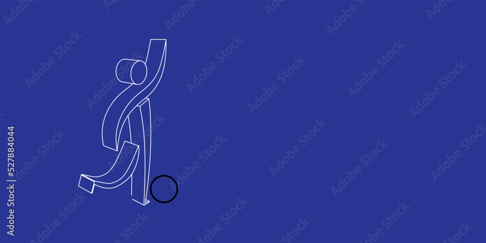Aufkleber the outline of a large football soccer symbol made of white lines on the left. 3d view of the object