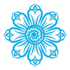 Round floral ornament element. Blue decorative design