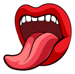 Female mouth with tongue out. Cartoon woman lips