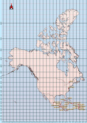 North America Map Geographic Coordinates latitude and longitude German language