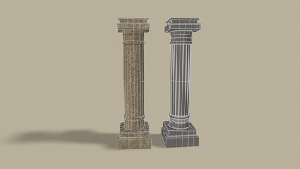 old poles isolated on the background 3d-rendering