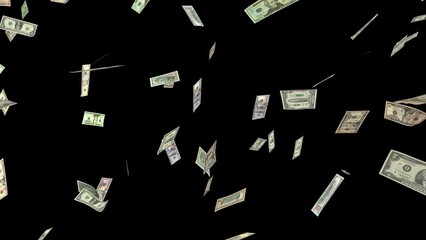 Euro banknotes falling from the left on transparent background with an alpha channel