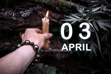 calendar date on the background of an esoteric spiritual ritual.  April 3 is the third  day of the...