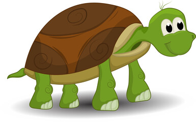 Cartoon happy green turtle isolated on white background