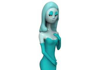 winter girl in a blue dress statuette 3d-rendering