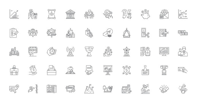 Business essentials ideas, linear icons, line signs set, vector collection