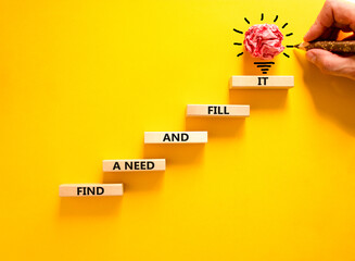 Find a need and fill it symbol. Concept words Find a need and fill it on wooden blocks on a...