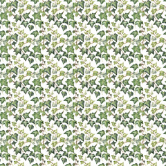 Repeating pattern of ivy plant and vine in a brushed watercolor style. Seamless tile background or textile pattern.