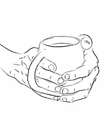 Woman holding a coffee cap drawing