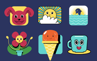 Hand drawn trendy cartoon labels collection