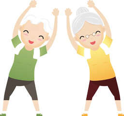 Elderly people exercising. Active healthy workout aged people. Old woman making morning exercises.