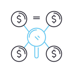 funds search line icon, outline symbol, vector illustration, concept sign