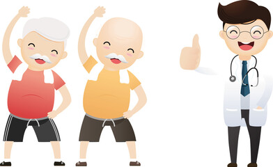 Elderly Rehabilitation with Regular Physical Exercise. Therapist Training Patient in Rehab Clinic.