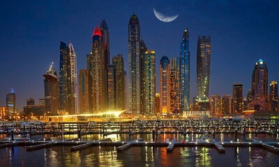 Architecture of night Dubai, Dubai marina United Arab Emirates