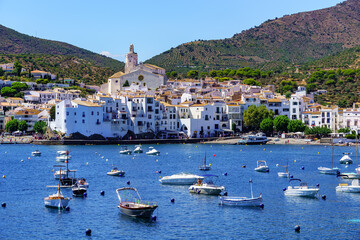 Famous coastal town of Catalonia on the Costa Brava with its white houses and boats, Cadaques.