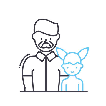 grandfather and niece line icon, outline symbol, vector illustration, concept sign
