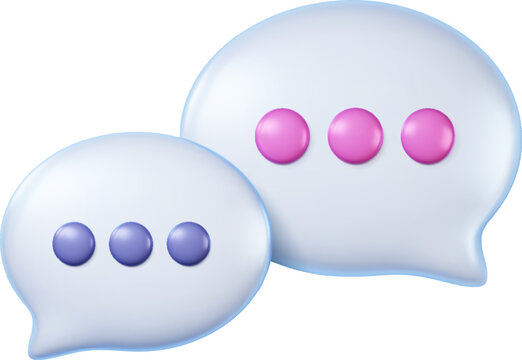 Social media notification icons. White bubble speech with colorful dots isolated on white background. 3D render