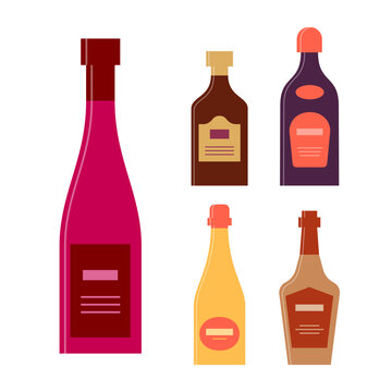 Bottle of wine rum liquor champagne whiskey. Graphic design for any purposes. Flat style. Color form. Party drink concept. Simple image shape