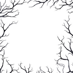 Botanical border PNG  with transparent background, old dry tree branches, dark frame on white, perfect for Halloween