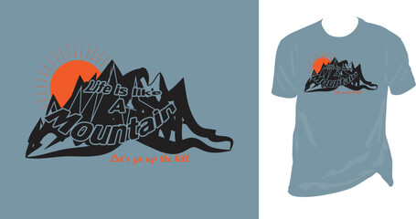 Vector Vintage Mountain Hill Sun logotype typography t shirt design