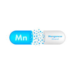 Mn mineral for medical design. Manganum Mineral blue pill icon. Vector stock illustration