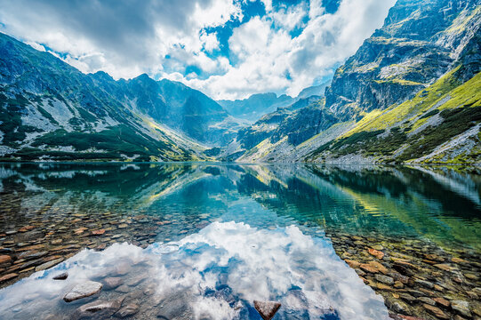 Tatra National Park in Poland. Tatra mountains panorama,  Hiking in Gasienicowa valley (Hala Gasienicowa) to Czarny Staw Gąsienicowy near Kasprowy Wierch