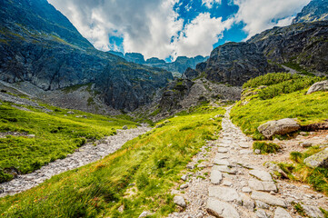 Naklejka na ściany i meble Tatra National Park in Poland. Tatra mountains panorama, Hiking in Gasienicowa valley (Hala Gasienicowa) to Swinica peak near Kasprowy Wierch