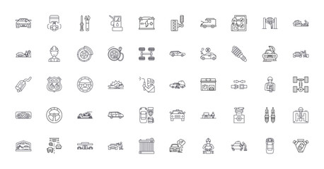Car service concept illustration, linear icons, line signs set, vector collection