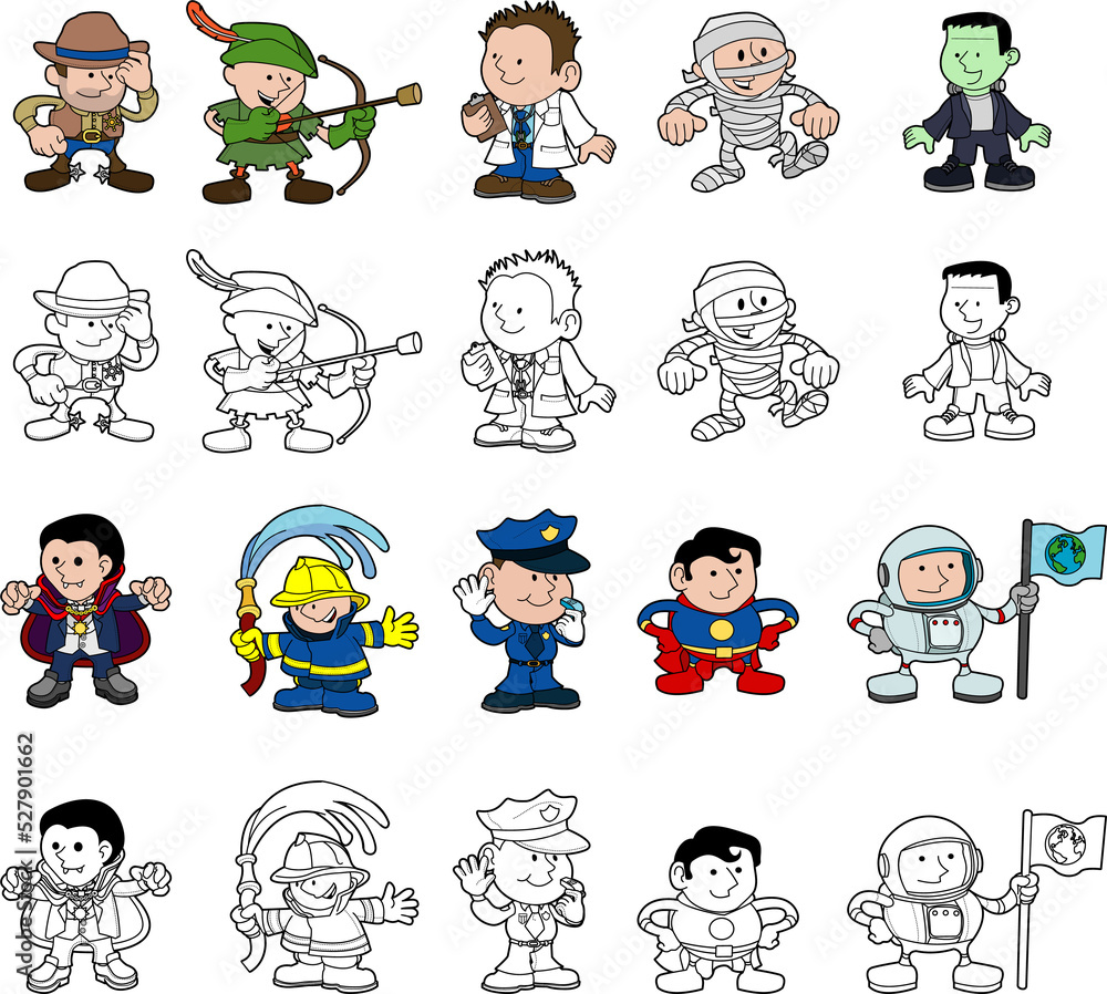 Sticker cartoon characters set